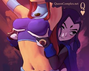 "Raven groping Starfire’s breasts" by QueenComplex