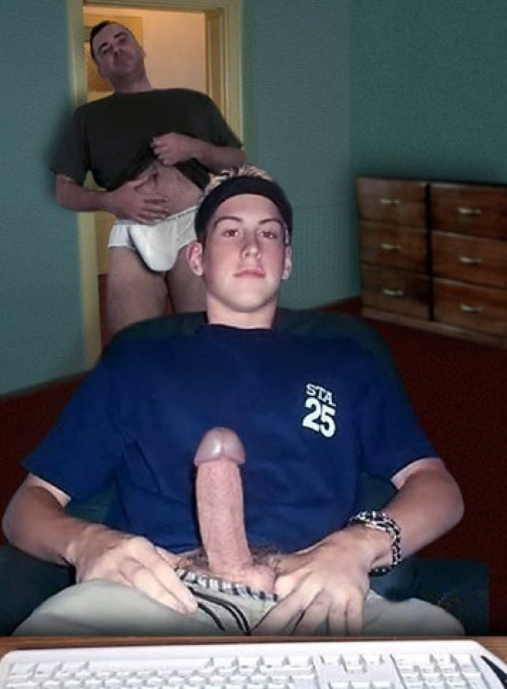 James loved to sit in front of a mirror, watching his dad get excited as he whipped his cock out of his trousers