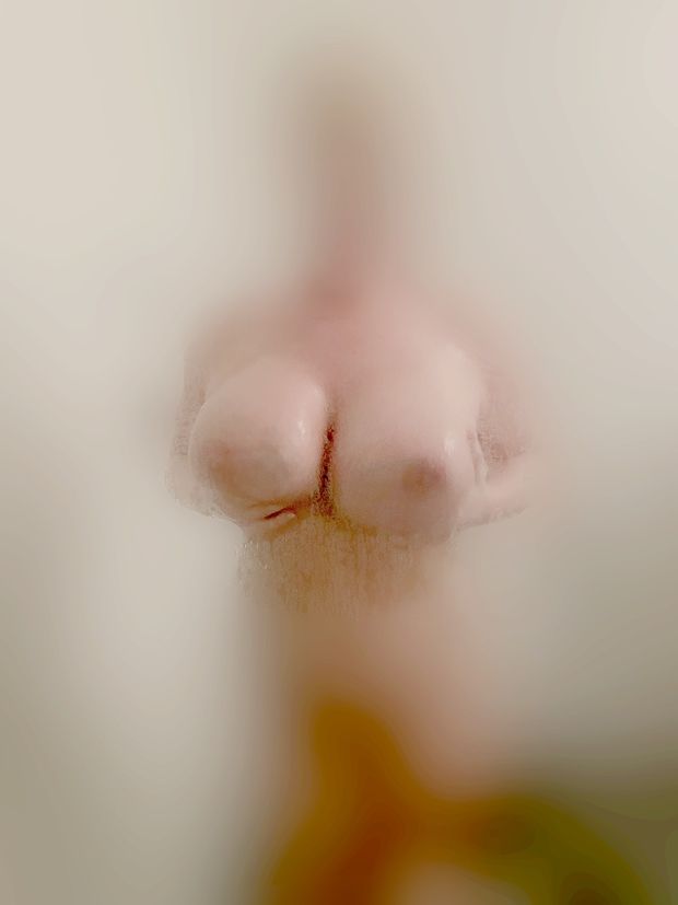 HotWife pressing tits against shower glass