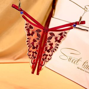 Sexy Crotchless Flower Embroidery Transparent Hollow G-String Thong T-Back Underwear Briefs