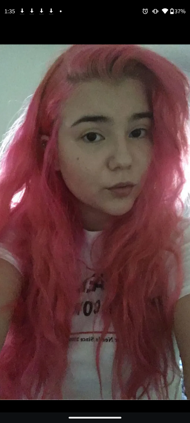 My adorable cousin with pink hair