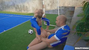 Football teen training on the coach's big cock