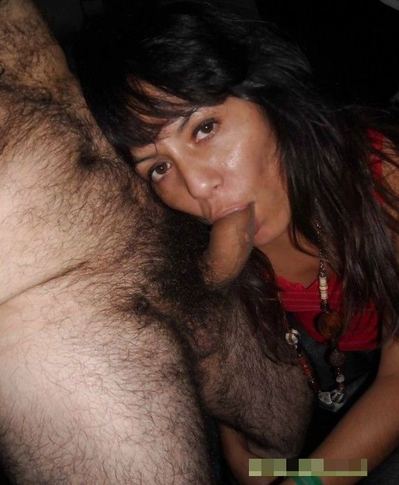 Brunette amateur sucking the small cock of a hairy guy