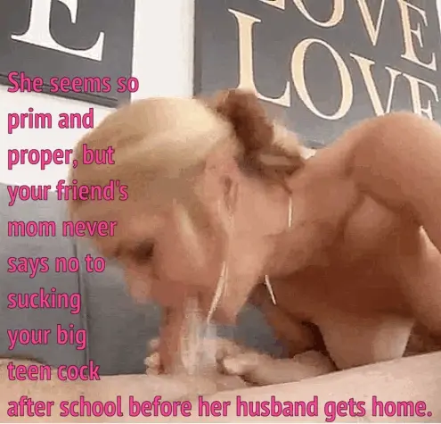 Your friend's married mom deepthroating your cock on her couch