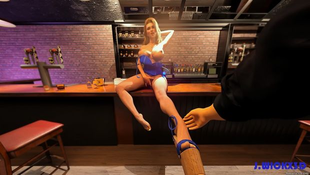 he helps her out of her shoes and her dress rides up, revealing she was not wearing panties