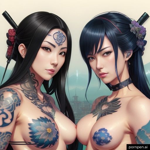 ai gen two topless tattooed