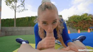 Hot sporty teen eye contact blowjob
