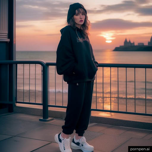 Cute hippie on the sunset background - AI Art