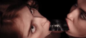 eye roll - double dildo blowjob