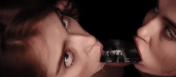 eye roll - double dildo blowjob