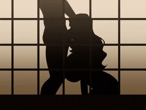 animation of a woman getting throat fucked behind a screen