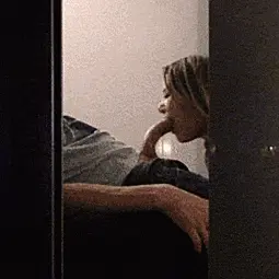 Spying on blonde giving head through door frame