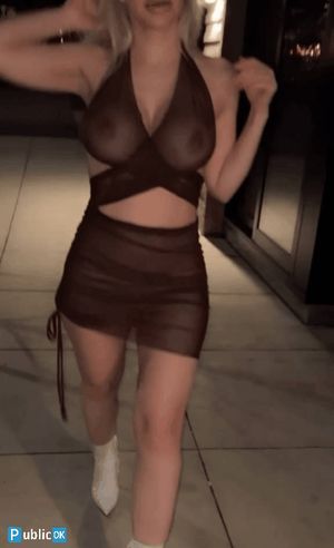 blonde seethrough big tits in public
