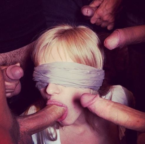 Blindfolded and gangbanged