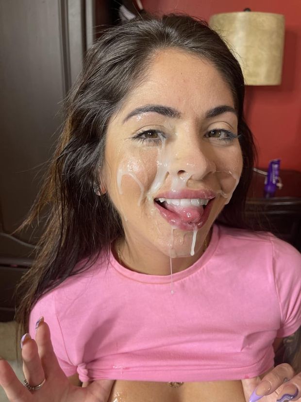 Beautiful babe covered in cum