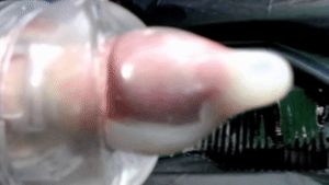 Cum filled condom in fleshlight quickshot
