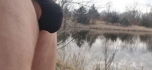 Fishing in my thong cock bulging
