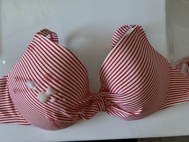 Cum on striped bikini