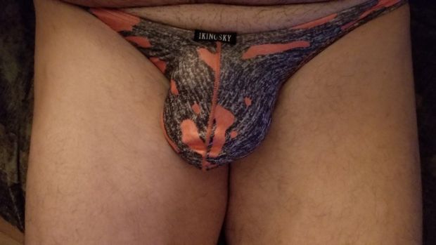 My cock in thong bulging