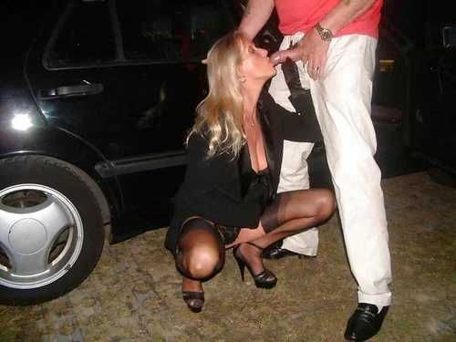 She didn't like this dudes wife inside at the party so she took him outside and blew him