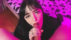 goth babe takes a full load in her mouth