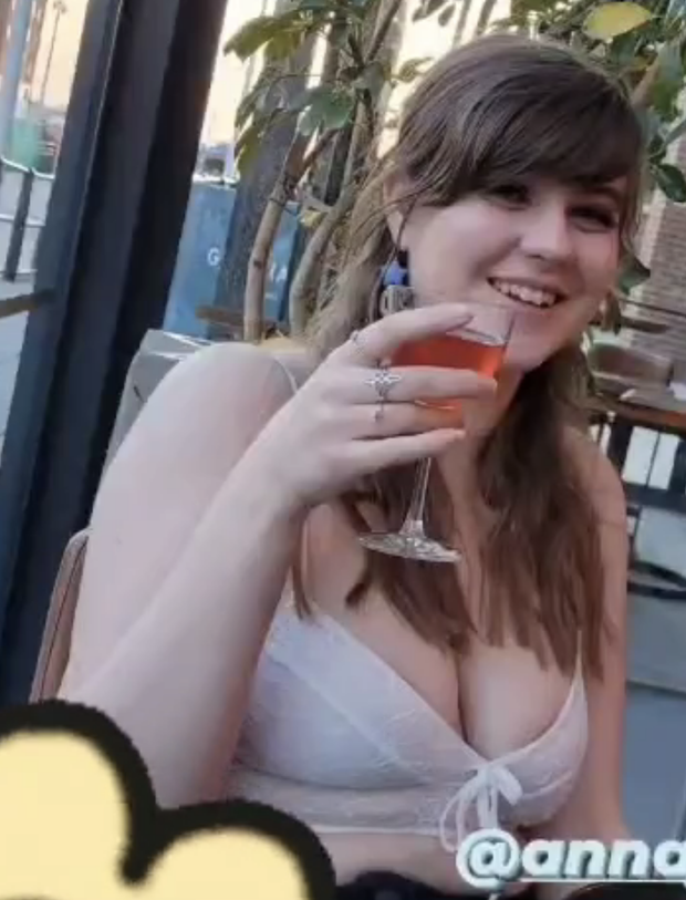 Big tits nerd Anna showing off the goods while she waits for a real man to take her home...