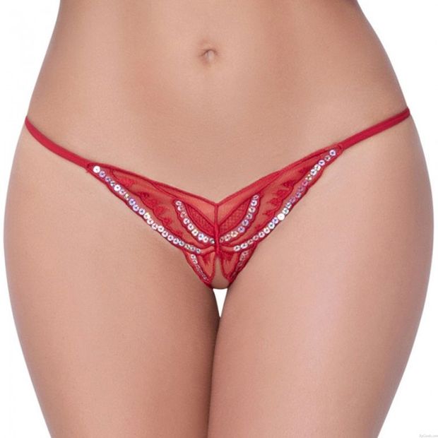 Sexy Schmetterling Pailletten bestickt hohle Spitze Crotchless Tanga Stretch Damen Dessous Slips Unterwäsche Höschen
