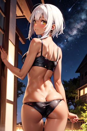 Evva taking a night walk around the garden