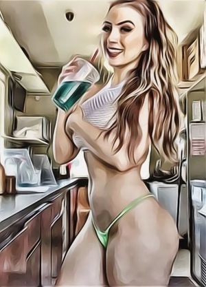 Hot sis in little green thong enjoys a cold drink