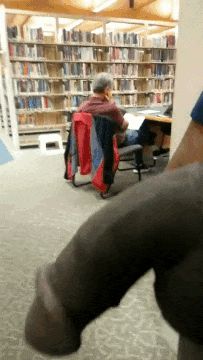 Black cock out in public library GIF