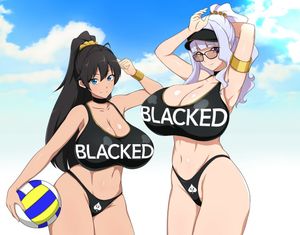 My wife playing in a blacked volleyball team with an amazing black couch.