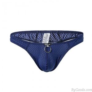 Sexy Breathable Mesh Metal Ring Bulge Pouch Thong Lingerie For Men Low Rise Sissy Underwear T-back Underpants Briefs