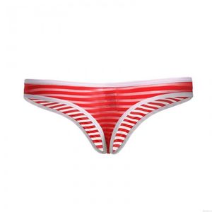 Sexy Breathable Sheer Mesh Stripe Bulge Pouch Thong Lingerie For Men Briefs Mesh T-back Underpants Low Rise Sissy Underwear