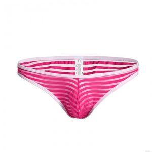 Sexy Transpirable Puro Malla Raya Bolsa abultada Tanga Lencería para hombres Calzoncillos Malla espalda en T De poca altura Marica Ropa interior Calzoncillos