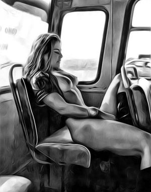 Tits out and playing with her pussy on the bus