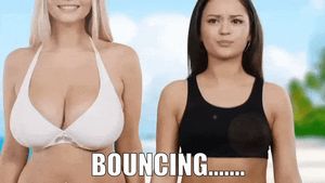 bouncing tits. big tits. real tits. not flat chested tits.