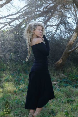 Beautiful Blonde Hippie in a Black Dress
