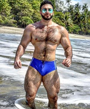 hairy men swimming wear