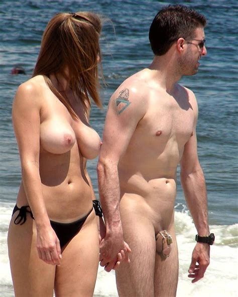 Chastity caged while at nude beach