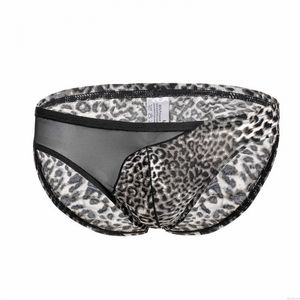 Sexy Léopard Engrener Épissure Poche bombée String Lingerie Pour Homme Slip Respirant Poule mouillée T-back sous-vêtement Slip
