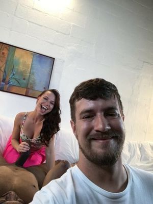 Happy couple selfie with huge monster black bulls cock