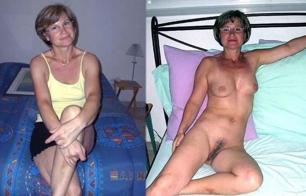 Mature mom in glasses strips nude