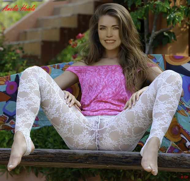 Amelia Heinle - Sheer White Leggings with No Panties