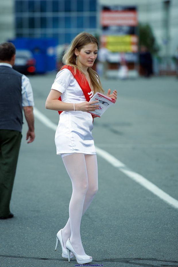 booth babe in white