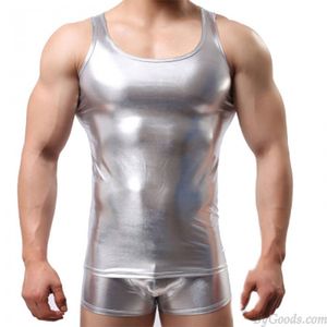 Glänzendes Kunstleder Weich Seidig Weste Unterwäsche Verpackung Kunststoff Tops Slim Fit Fitness Sportunterstützung Herrenunterwäsche