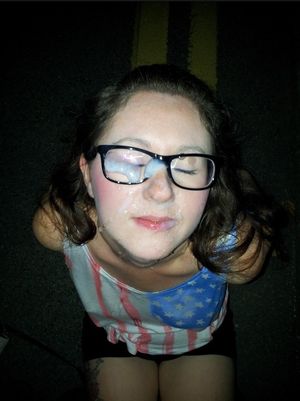 big load on her glasses