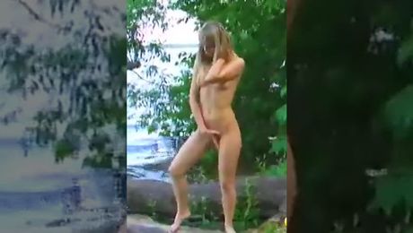 Gorgeous blonde model strips by the lake 2