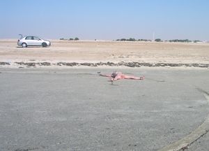 stakedout naked outside