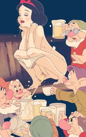 snow white serving drinks to the dwarfs
