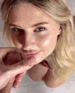 Hot blonde babe huge facial cumshot load